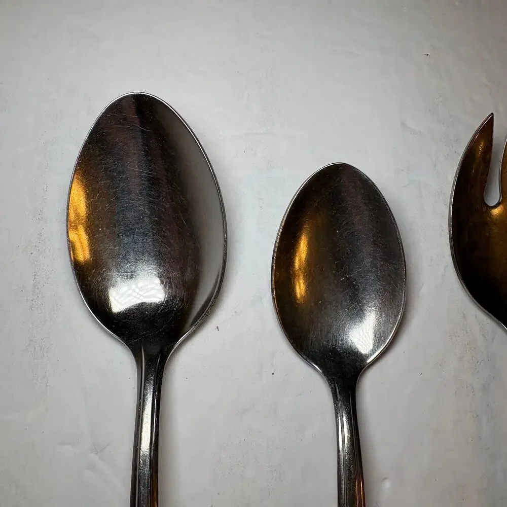 Vintage Ekco Stainless Flatware Set Spoons & 3-Pronged Serving Fork 3 pc
